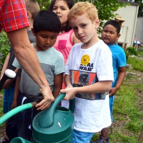 Students working in garden